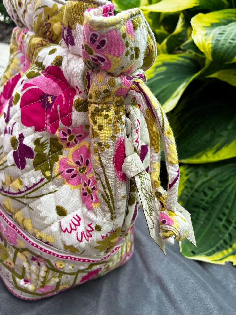 Vera Bradley Pink, Green & White Quilted Floral Drawstring Tote - Picture 6 of 12